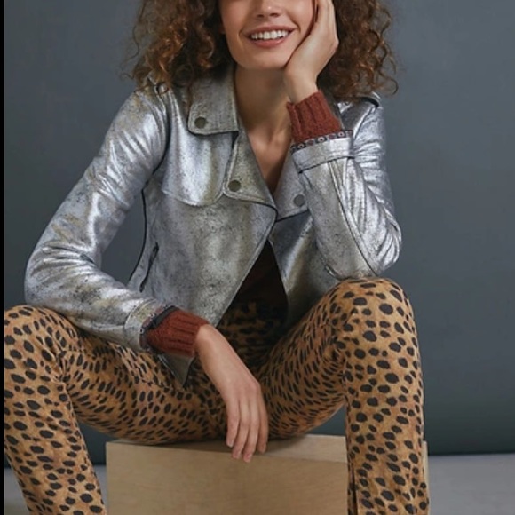 Anthropologie | Brisa Faux Leather Silver Moto Cropped Jacket | Size Small - Picture 2 of 8